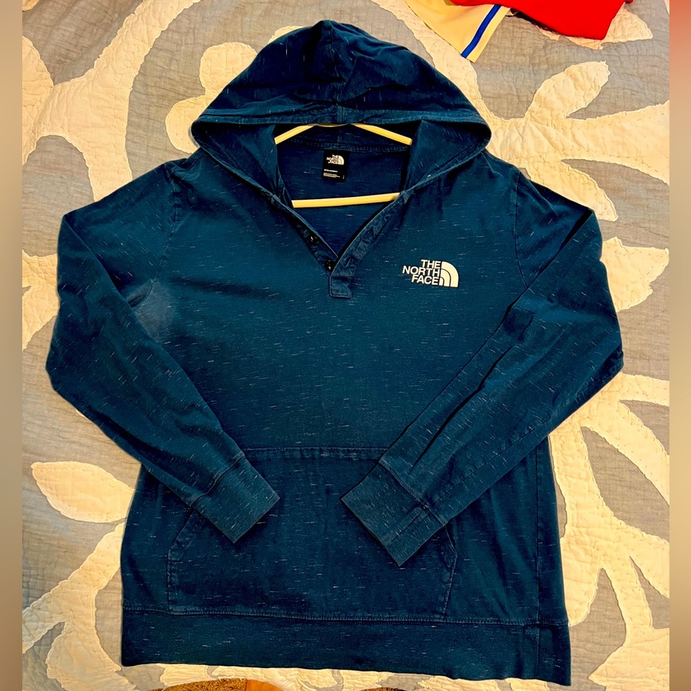 North Face Lightweight Navy Quarter Button Hoodie Size L